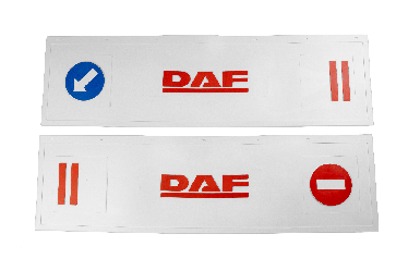 Брызговик длинномер из 2-х частей 1200*350 (белая резина) DAF (стрелка) LUX (Красная надпись)