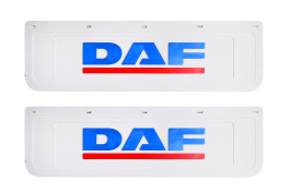 Брызговики DAF белая резина LUX (синяя надпись с красной полосой) 600*180