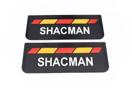 Брызговики грузовые задние SHACMAN черная резина LUX PRO с белой надписью и красно-желтой полосой 670*270