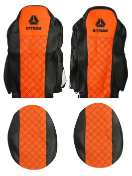 Чехлы сидений SITRAK MAX (ST02) кожа/кожа, черная кожа и оранжевая перфорация (премиум) 10483