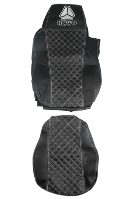Чехлы на сиденья HOWO 2 ремня (T5G) кожа/кожа, черная кожа и черная перфорация с белой отстрочкой (премиум)