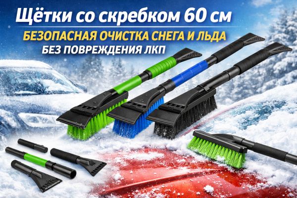 Разборные щётки со скребком 60 см для автомобиля — безопасная очистка снега и льда без повреждения ЛКП
