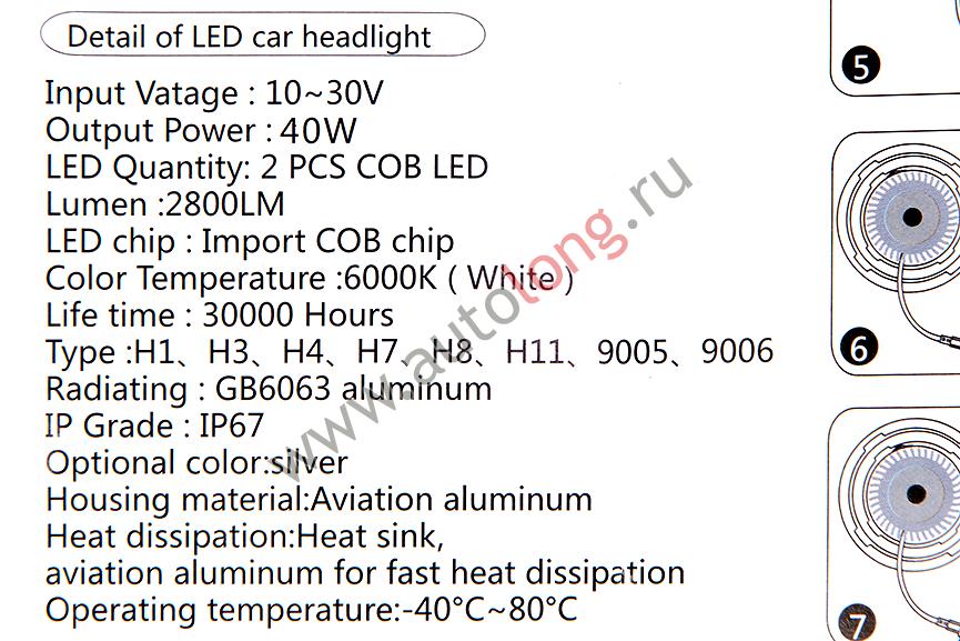 Комплект светодиодных ламп OPL LED H4 40W (скрытая установка) 390035