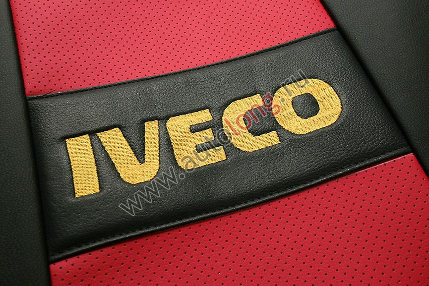 Чехол-сиденья ЭКО КОЖА (красный) IVECO (2 ремня)