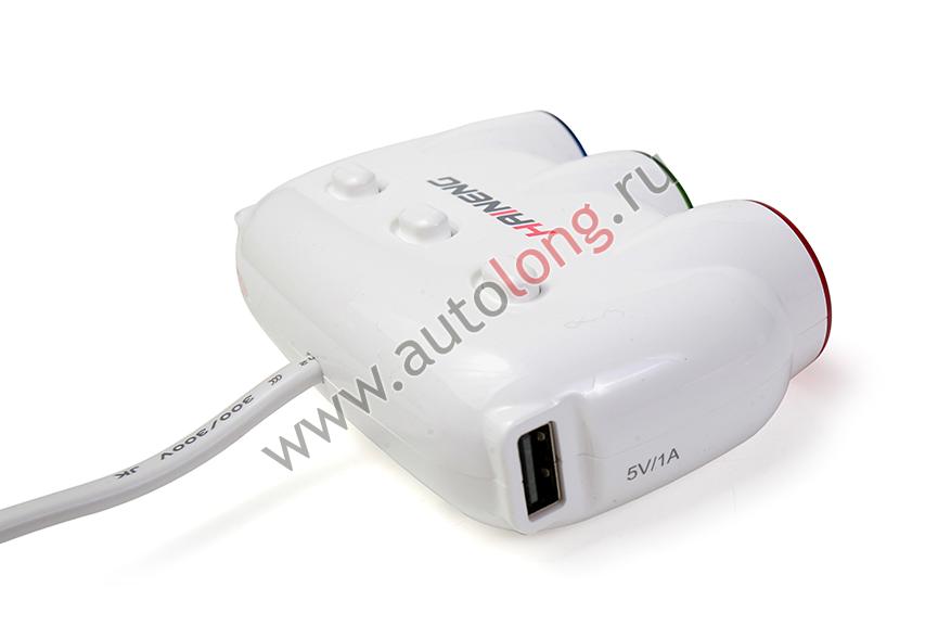 Разветвитель прикуривателя 3-х фазный  (с USB вольтметр) белый