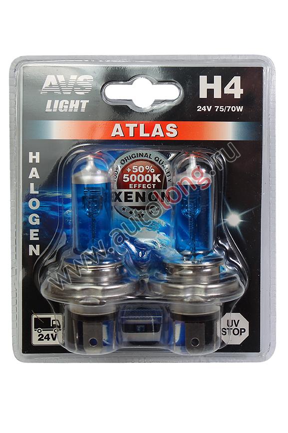 Галогенная лампа AVS ATLAS  /5000К/ H4.24V.75/70W. 2шт.