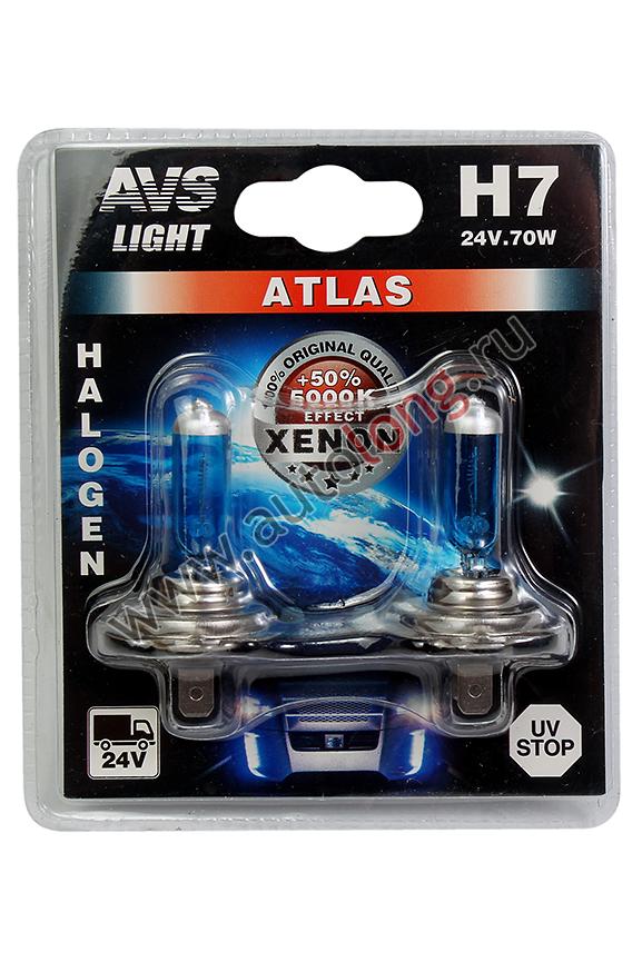 Галогенная лампа AVS ATLAS  /5000К/ H7.24V.70W. 2шт.