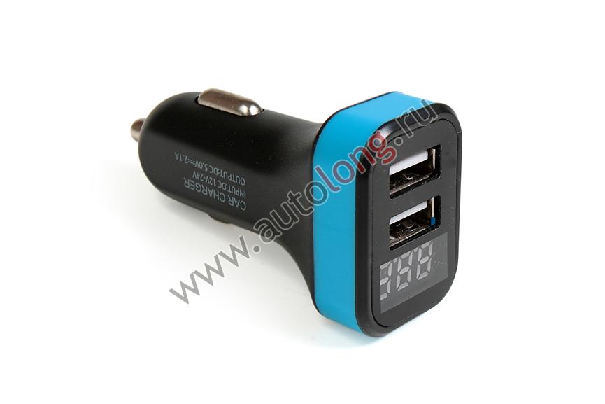 Зарядное устройство 2  USB 2,1А   Вольтметр цвет в асс-те