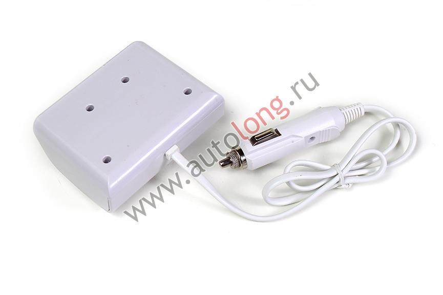Разветвитель прикуривателя на 3 гнезда   2 USB с подсветкой и выключателем (Белый)