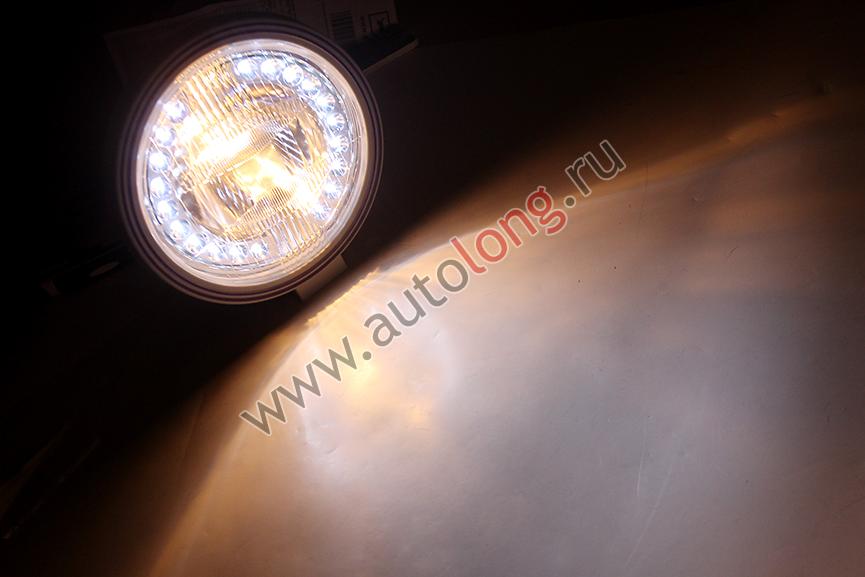 Фара прожектор (D=220mm) 24 V Круглая Хромированная с габаритом 20 LED (Комплект)