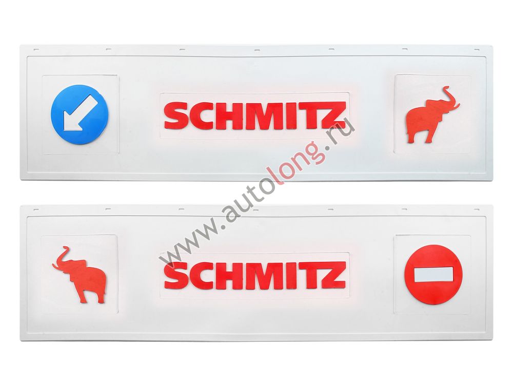 Брызговик длинномер из 2-х частей на прицеп SCHMITZ 1200*350 белая резина LUX (стрелка-слон) Красная надпись Брызговик длинномер из 2-х частей на прицеп SCHMITZ 1200*350 белая резина LUX (стрелка-слон) Красная надпись