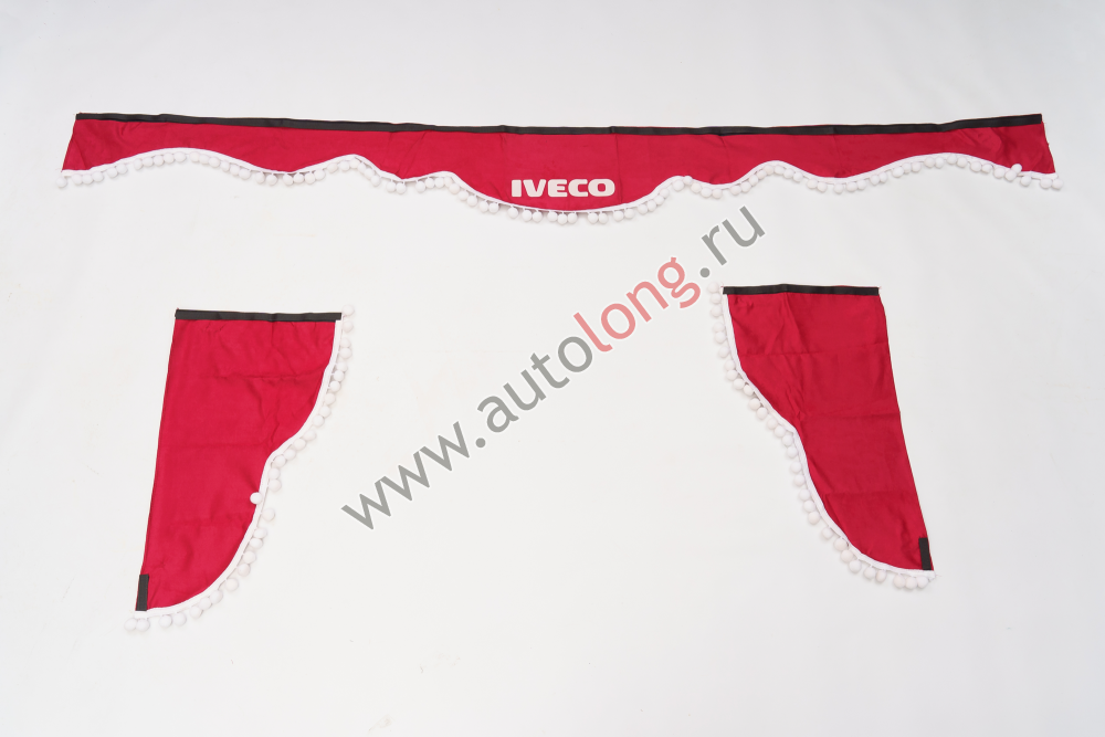 Ламбрекен лобового стекла и угол IVECO (польская ткань) Красный с белым Ламбрекен лобового стекла и угол IVECO (польская ткань) Красный с белым