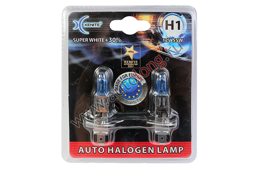 Лампа галогеновая для авто 12В Xenite H1 (P14.5s) Super white (2 шт.)