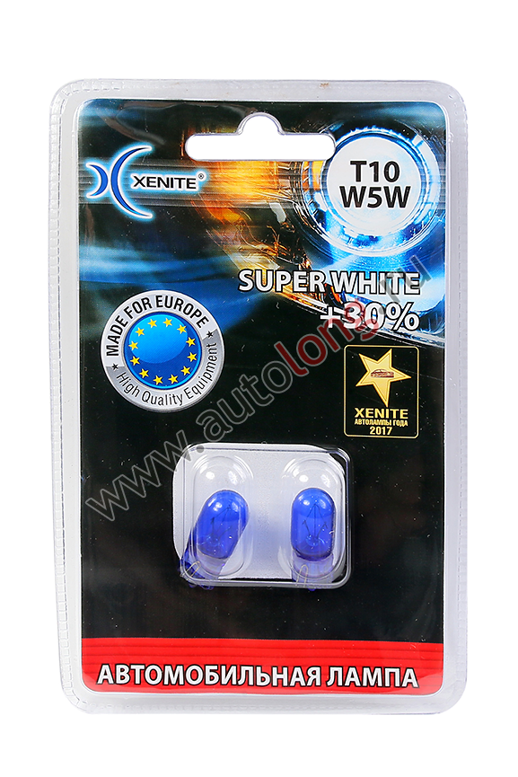 Лампа галогеновая 12В Xenite T10 (W5W) Super white (2 шт.) Лампа галогеновая 12В Xenite T10 (W5W) Super white (2 шт.)