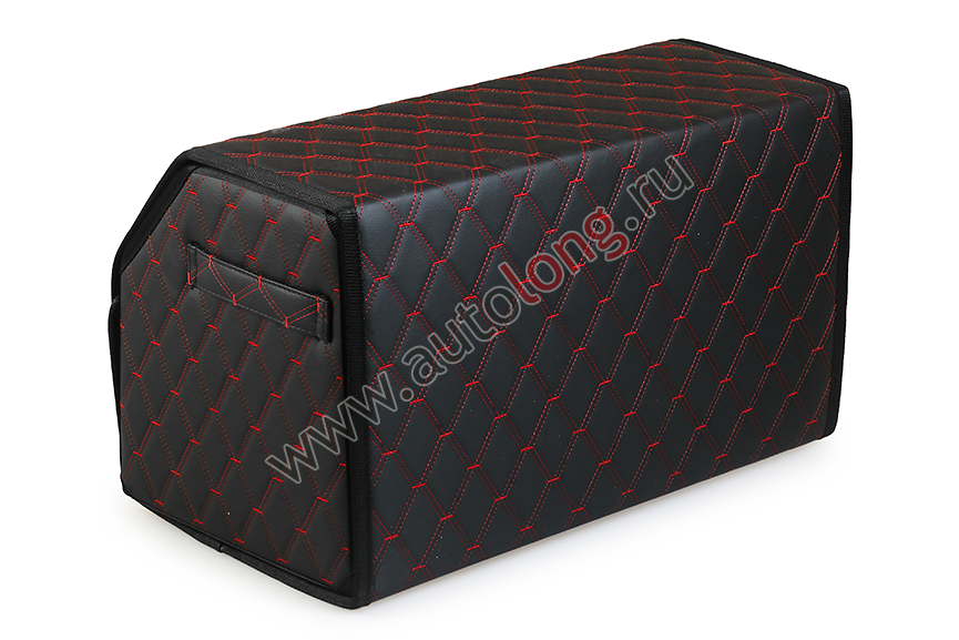 Органайзер в багажник из эко кожи FOR CARS (р-р М 50*31*31 см) двойной ромб (черный, красная нить)