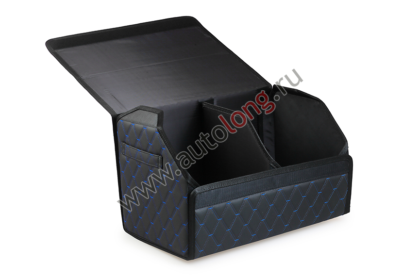 Органайзер в багажник из эко кожи FOR CARS (р-р М 50*31*31 см) двойной ромб (черный, синяя нить)