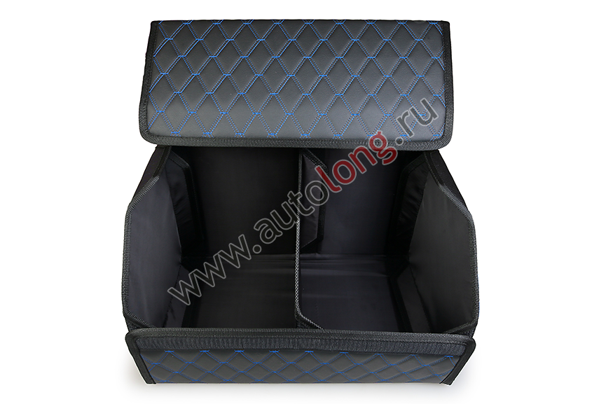Органайзер в багажник из эко кожи FOR CARS (р-р М 50*31*31 см) двойной ромб (черный, синяя нить)