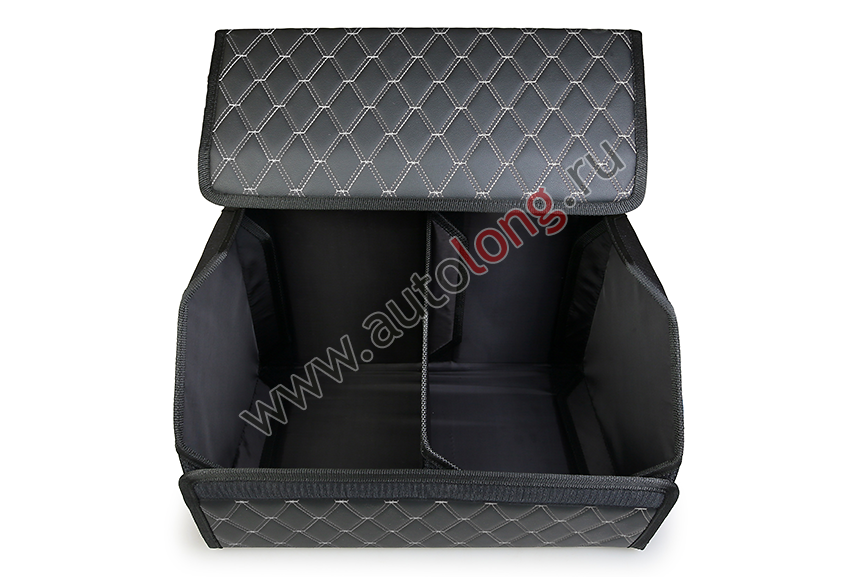 Органайзер  в багажник из эко кожи FOR CARS (р-р М 50*31*31 см) двойной ромб (черный, белая нить)
