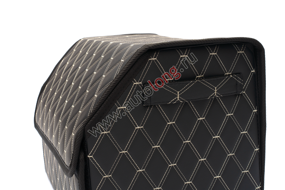 Органайзер в багажник автомобиля из эко кожи FOR CARS (р-р S 40*31*31 см) двойной ромб (черный/золотая нить)