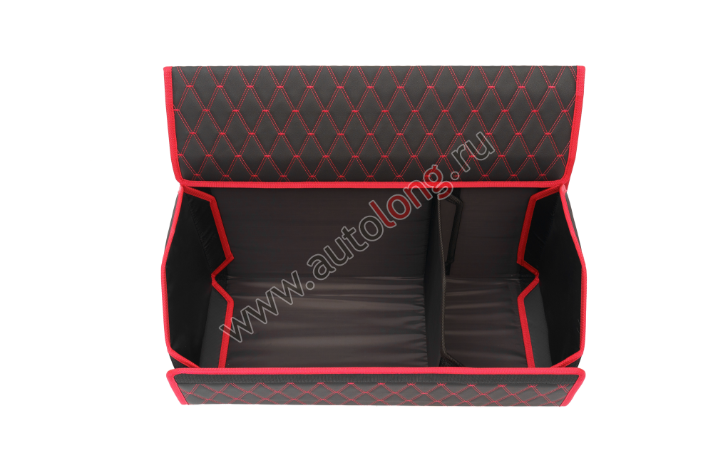 Органайзер в багажник из эко кожи FOR CARS (р-р XL 70*31*31 см), двойной ромб (черный/красная н/красный к)
