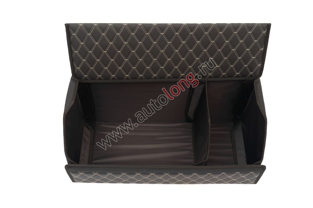 Органайзер в багажник автомобиля из эко кожи FOR CARS (р-р XL 70*31*31 см), двойной ромб (черный/золотая нить)