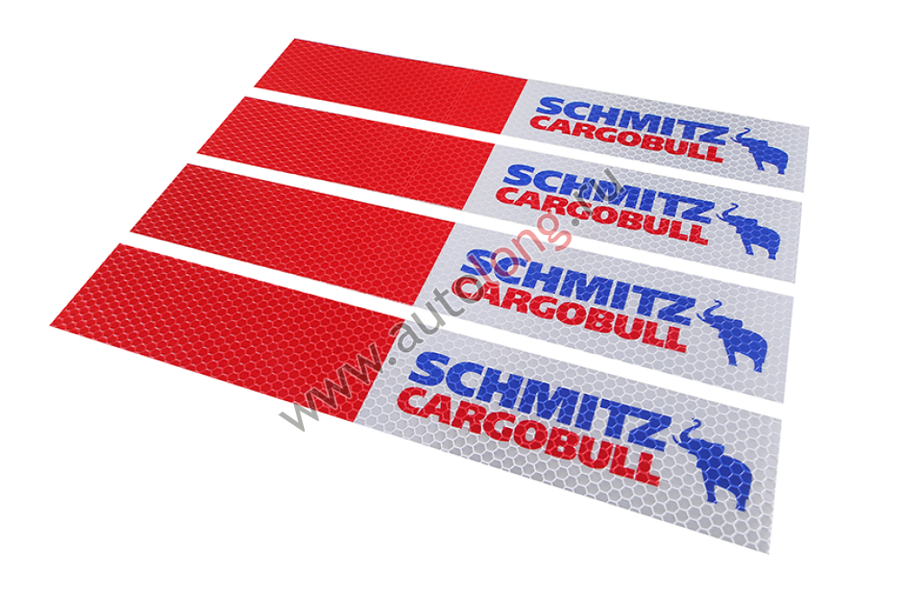Наклейка Лента светоотражающая SCHMITZ красно-белая (синяя надпись) 30х5 см (комплект 4 шт.)