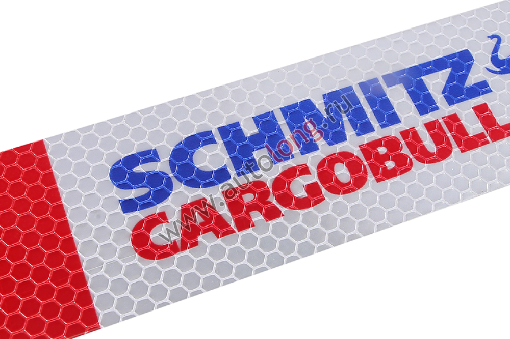 Наклейка Лента светоотражающая SCHMITZ красно-белая (синяя надпись) 30х5 см (комплект 4 шт.)
