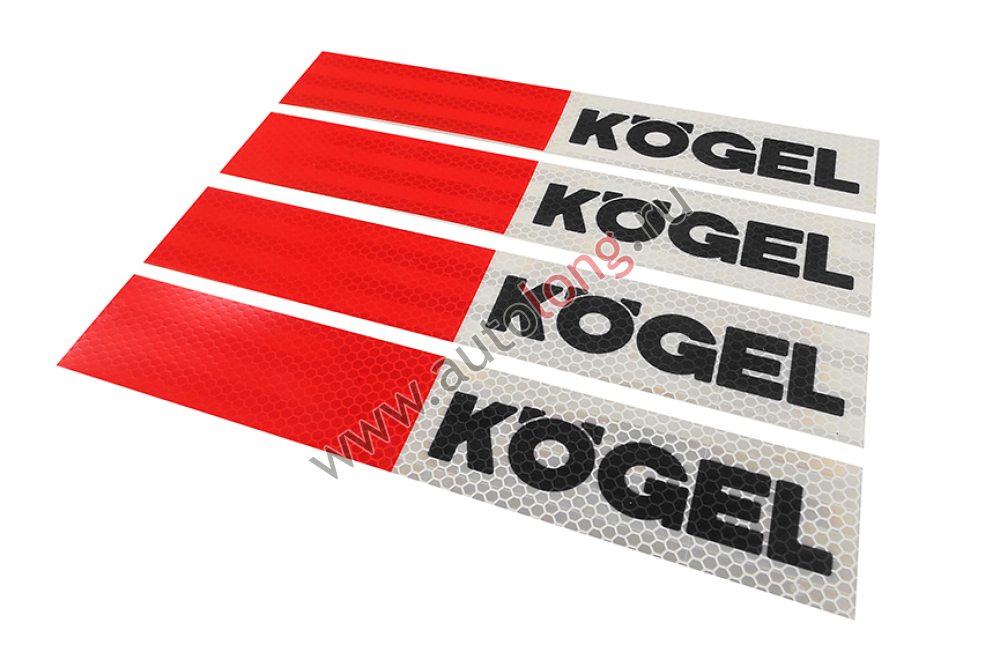 Наклейка Лента светоотражающая KOGEL красно-белая (черная надпись) 30*5 см (комплект 4 шт.)