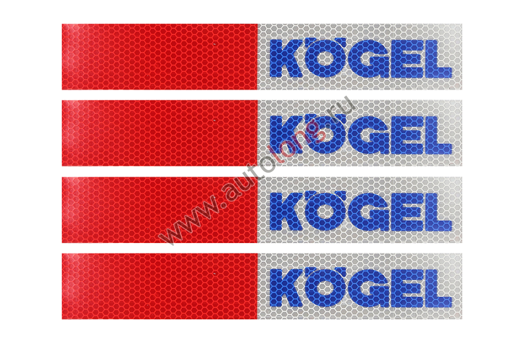 Наклейка Лента светоотражающая KOGEL красно-белая (синяя надпись) 30х5 см (комплект 4 шт.)