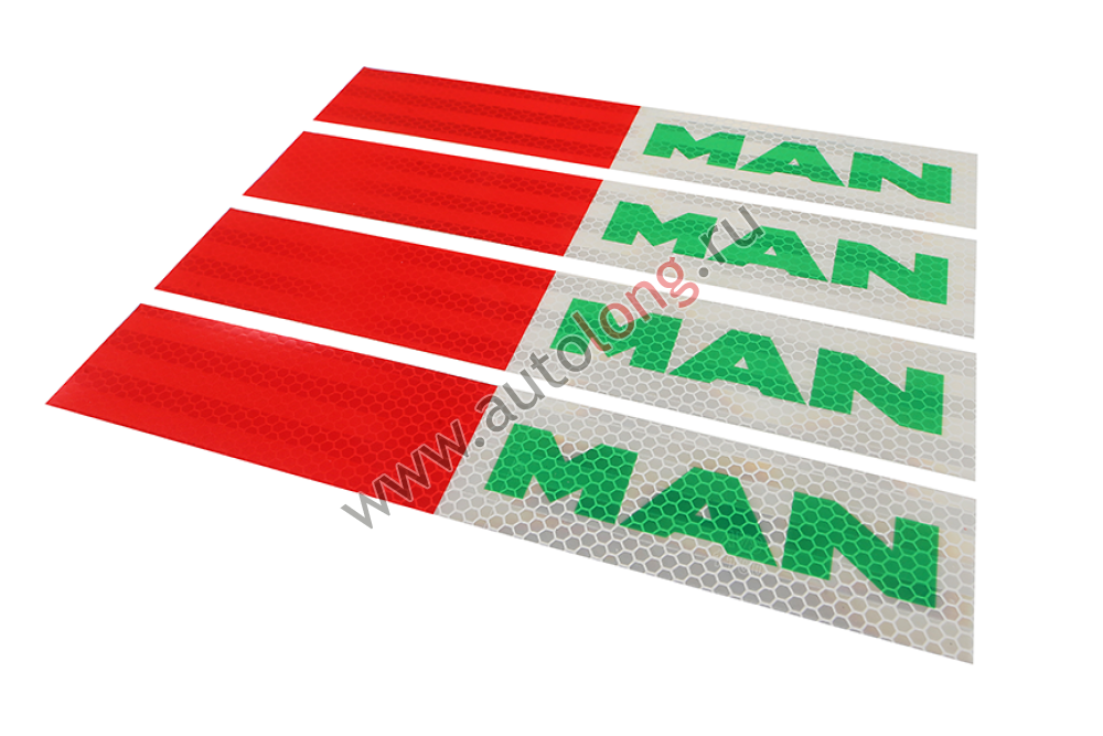 Наклейка Лента светоотражающая MAN красно-белая (зеленая надпись) 30х5 см (комплект 4 шт.)