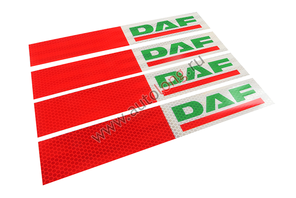 Наклейка Лента светоотражающая DAF красно-белая (зеленая надпись) 30*5 см (комплект 4 шт.)