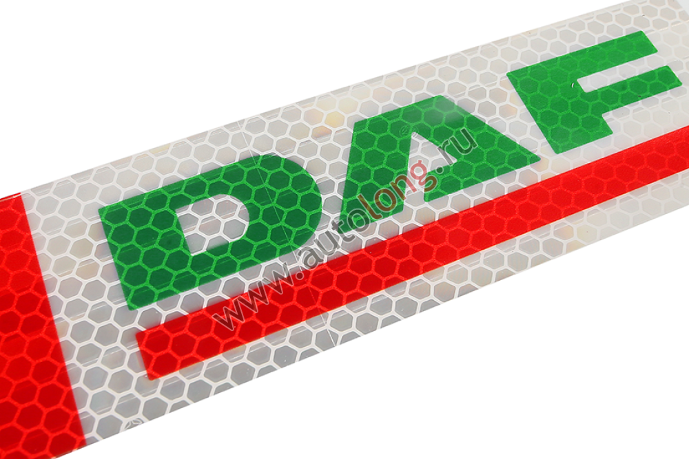Наклейка Лента светоотражающая DAF красно-белая (зеленая надпись) 30*5 см (комплект 4 шт.)