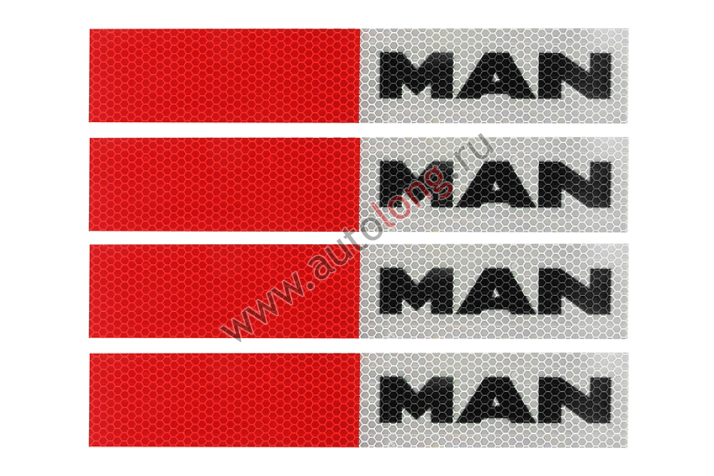 Наклейка Лента светоотражающая MAN красно-белая (черная надпись) 30х5 см (комплект 4 шт.)