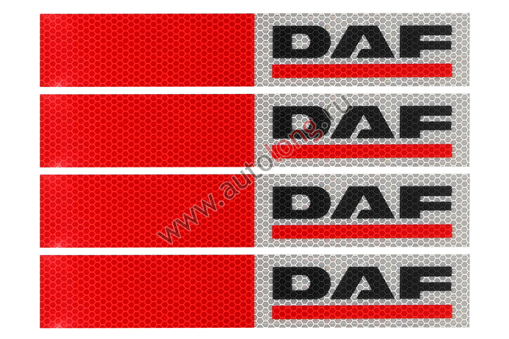 Наклейка Лента светоотражающая DAF красно-белая (черная надпись) 30*5 см (комплект 4 шт.)