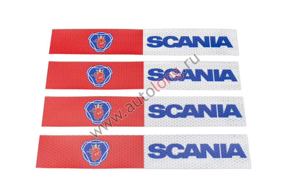 Наклейка Лента светоотражающая SCANIA красно-белая (синяя надпись) 30*5 ...
