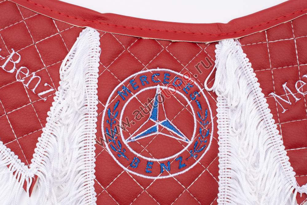 Вымпел Тройной (эко-кожа) вышивка MERCEDES красный с белой бахромой Вымпел Тройной (эко-кожа) вышивка MERCEDES красный с белой бахромой