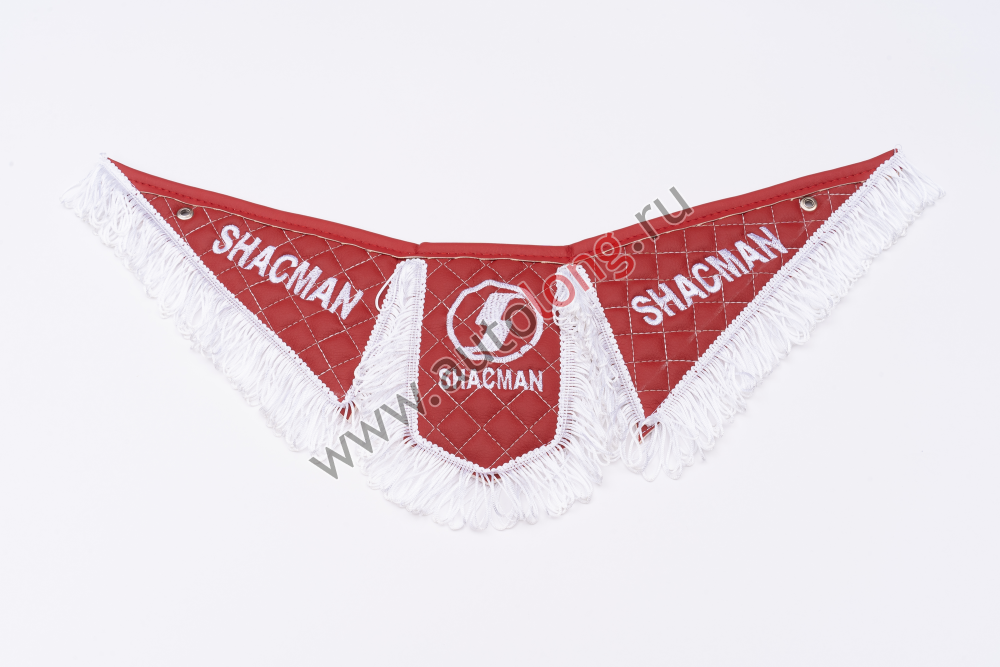 Вымпел Тройной (эко-кожа) вышивка SHACMAN красный с белой бахромой Вымпел Тройной (эко-кожа) вышивка SHACMAN красный с белой бахромой