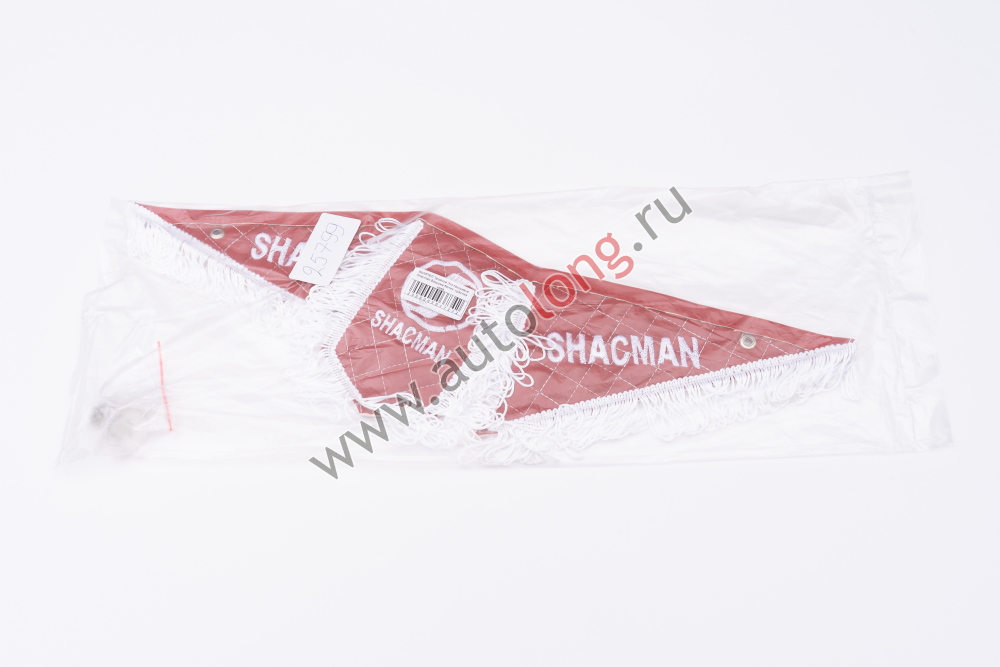 Вымпел Тройной (эко-кожа) вышивка SHACMAN красный с белой бахромой Вымпел Тройной (эко-кожа) вышивка SHACMAN красный с белой бахромой