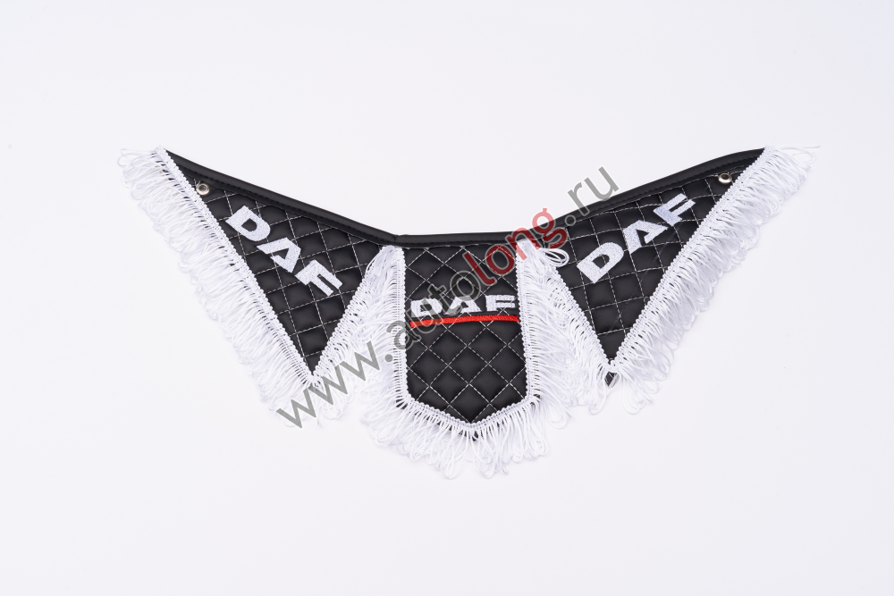 Вымпел Тройной (эко-кожа) вышивка DAF черный с белой бахромой Вымпел Тройной (эко-кожа) вышивка DAF черный с белой бахромой
