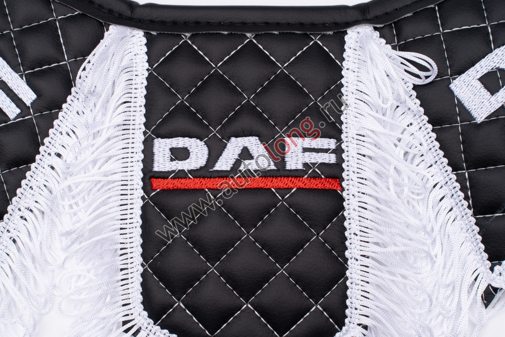 Вымпел Тройной (эко-кожа) вышивка DAF черный с белой бахромой Вымпел Тройной (эко-кожа) вышивка DAF черный с белой бахромой