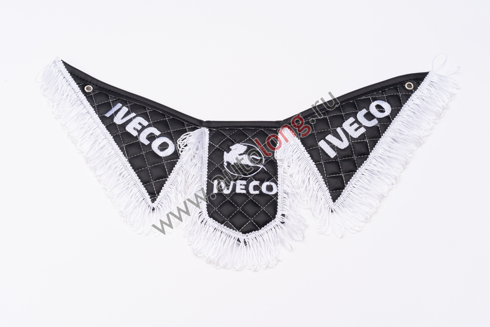 Вымпел Тройной (эко-кожа) вышивка IVECO черный с белой бахромой Вымпел Тройной (эко-кожа) вышивка IVECO черный с белой бахромой