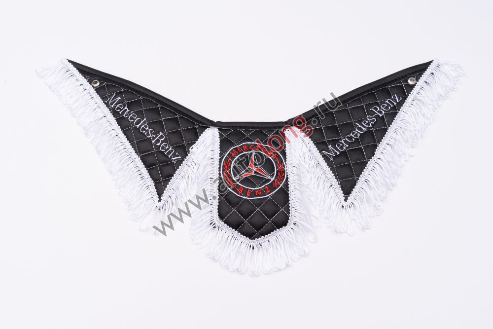 Вымпел Тройной (эко-кожа) вышивка MERCEDES черный с белой бахромой ...