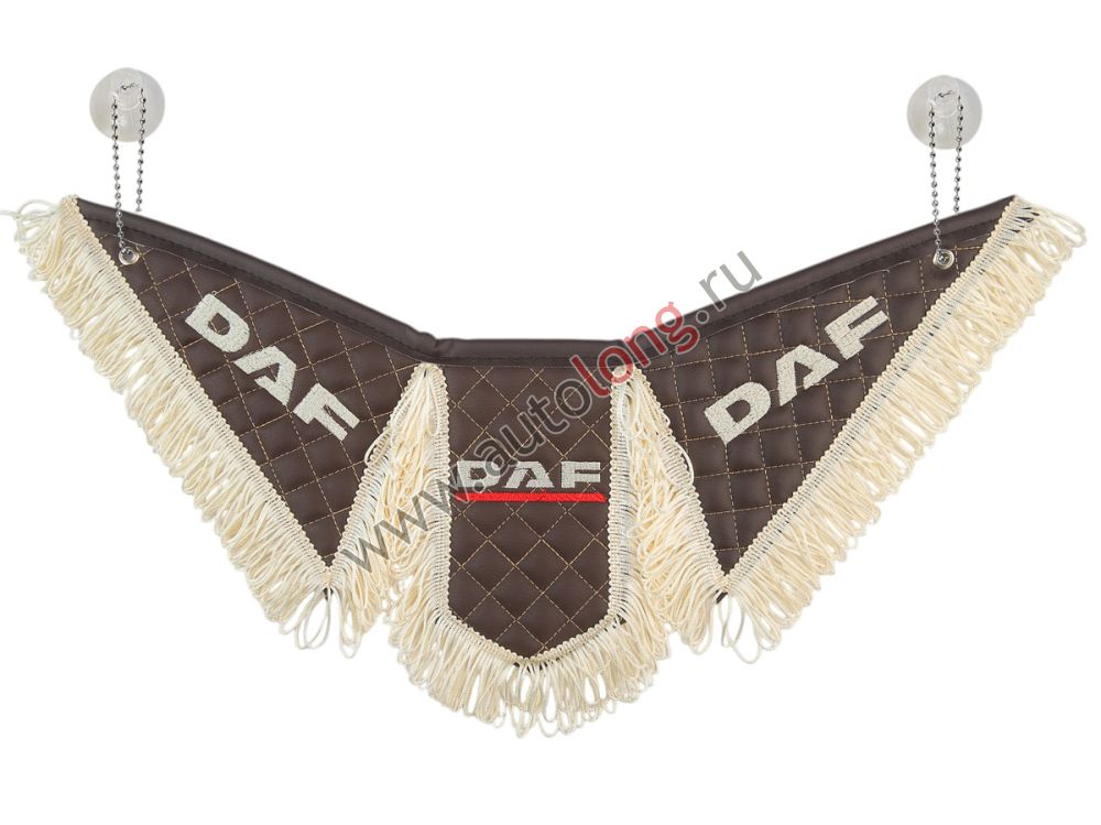 Вымпел автомобильный Тройной DAF (экокожа с вышивкой) коричневая кожа и бежевая бахрома (11908) Вымпел автомобильный Тройной DAF (экокожа с вышивкой) коричневая кожа и бежевая бахрома (11908)