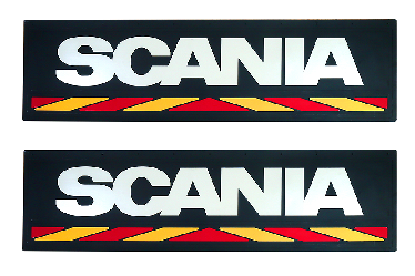 Брызговики длинномеры из 2-х частей SCANIA белая надпись (красно-желтая полоса)