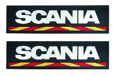 Брызговики длинномеры из 2-х частей SCANIA белая надпись (красно-желтая полоса) Брызговики длинномеры из 2-х частей SCANIA белая надпись (красно-желтая полоса)