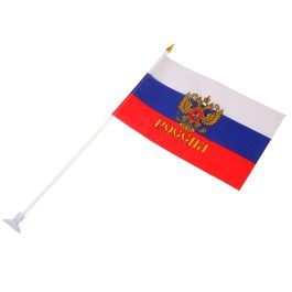 Флаг России с гербом на присоске 15х23см
