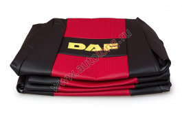 Чехол-сиденья ЭКО КОЖА (красный) DAF XF105 (новый <2012) (2 ремня)