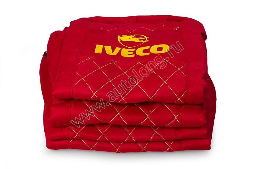 Чехол-сиденья стеганый (Красный) IVECO Stralis (2 ремня, 2 высоких сиденья) с 2005г (Alicante)