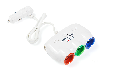 Разветвитель прикуривателя на 3 выхода   2 USB с подсветкой и выключателем (Белый) 12/24V