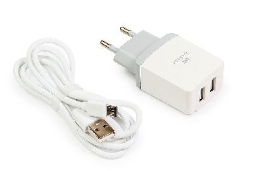 Зарядное устройство вилка 220V на 2 USB, 2.4А, с кабелем на microUSB